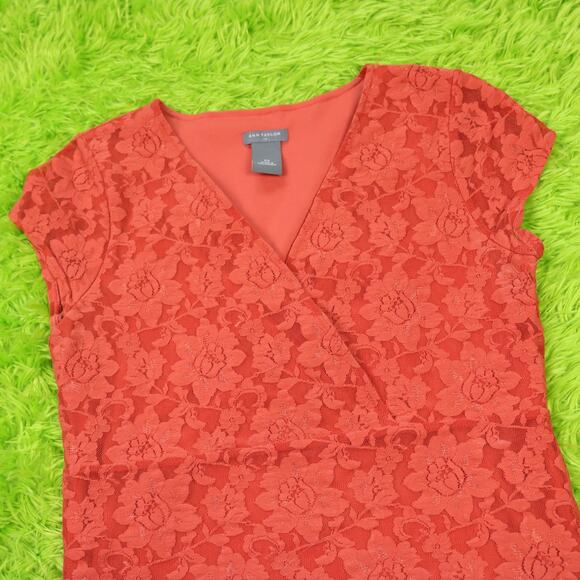 Ann Taylor Orange Floral Lace Short Sleeve Top, XS - Picture 3 of 4